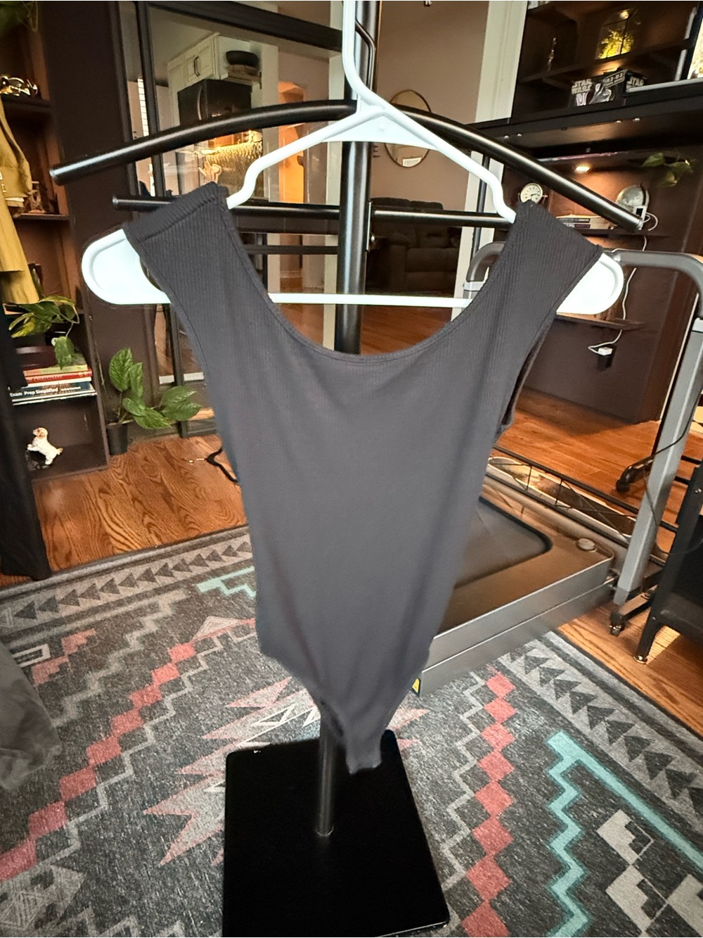 Lush Black Ribbed Open/Criss-Cross Back Bodysuit